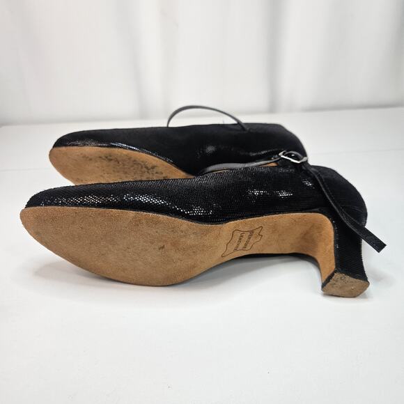 Vintage 90s Black Leather Glitter Mary Jane Round Toe Formal Dress Shoe 10.5 W - Picture 6 of 9